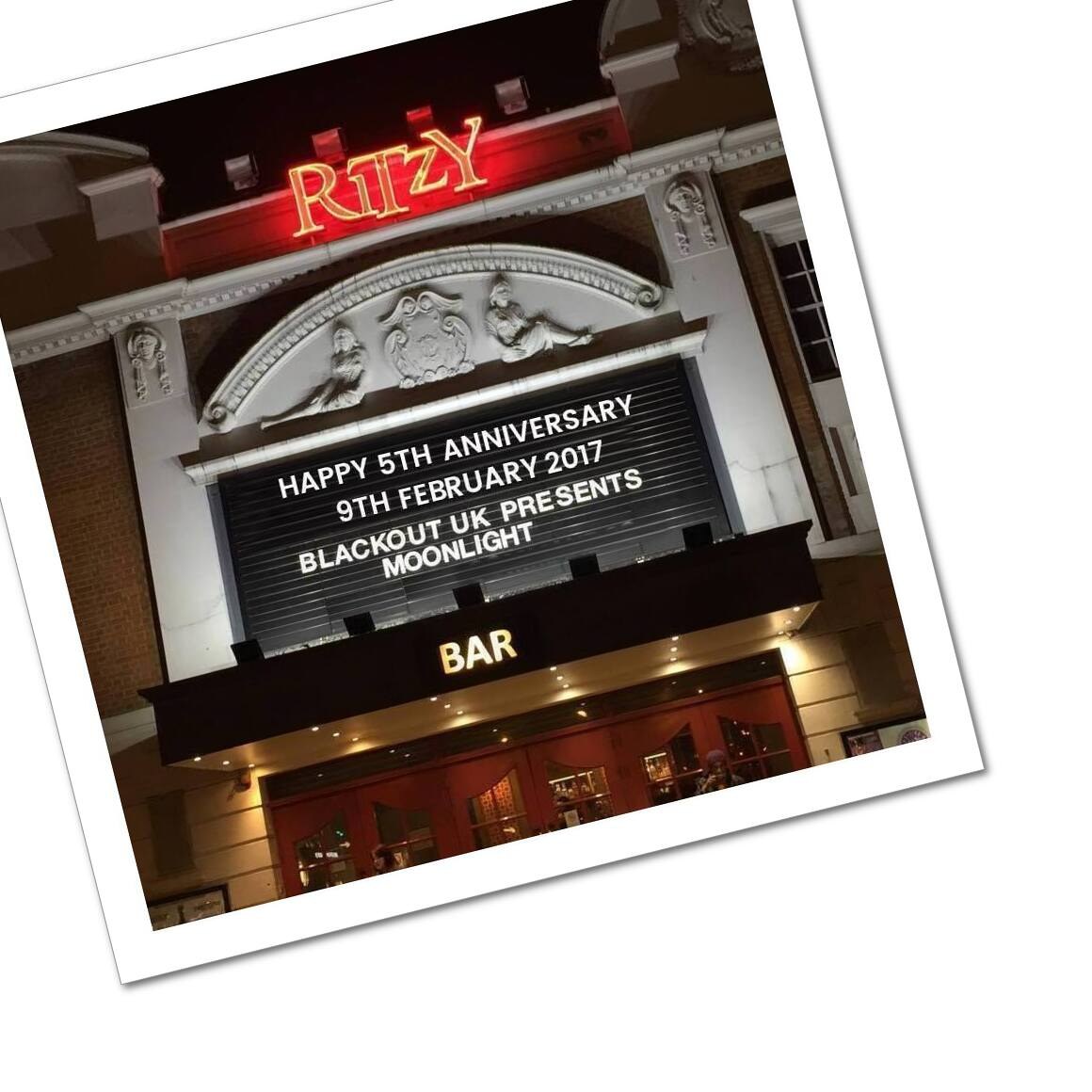 The Ritzy Brixton marquee reading BLACKOUT UK PRESENTS MOONLIGHT